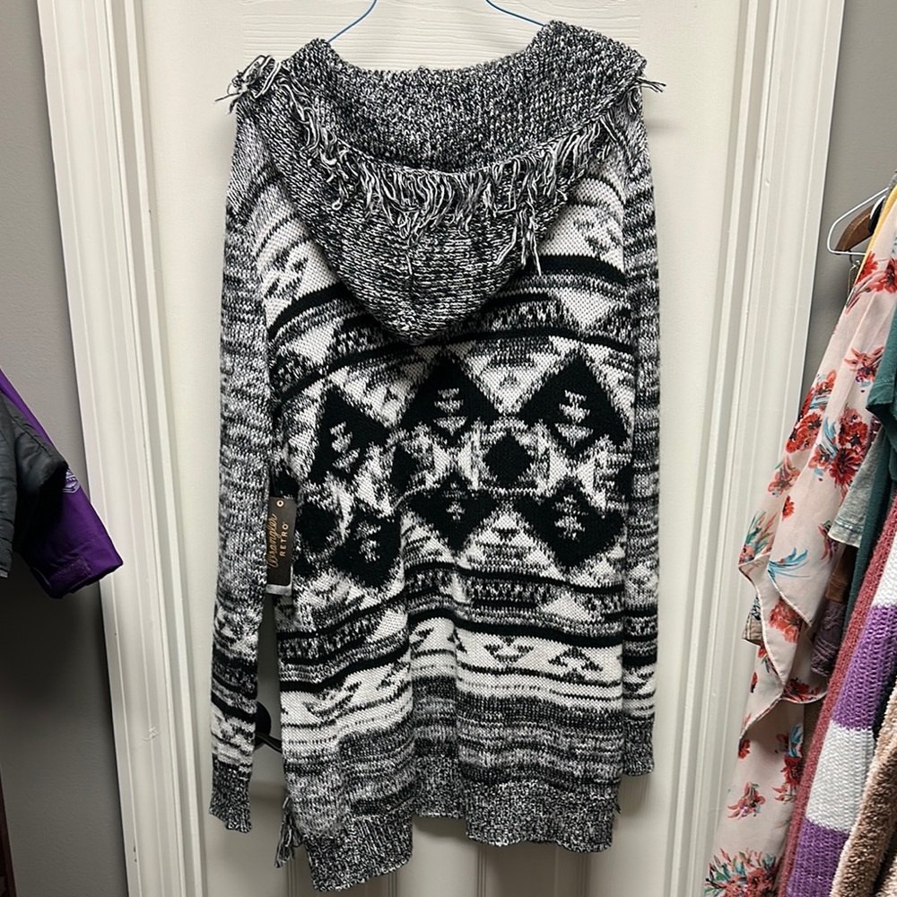 Wrangler Retro Black and White Knit Cardigan with Hood